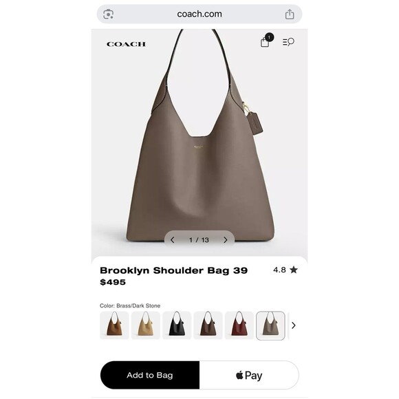 Coach Brooklyn 39 Dark Stone Shoulder Bag$495 Retail NEW